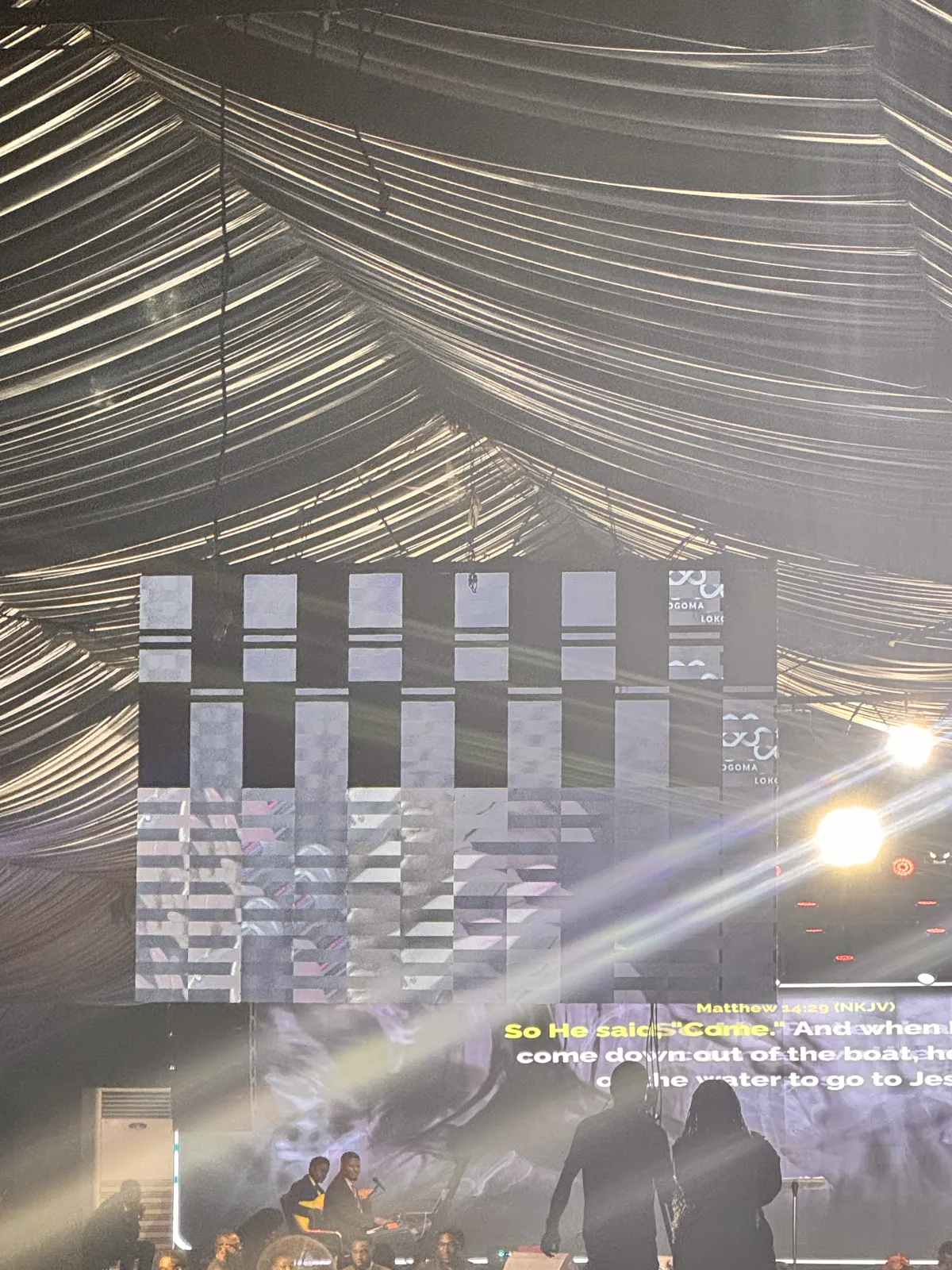 Test pattern under the draped ceiling, 09:50
