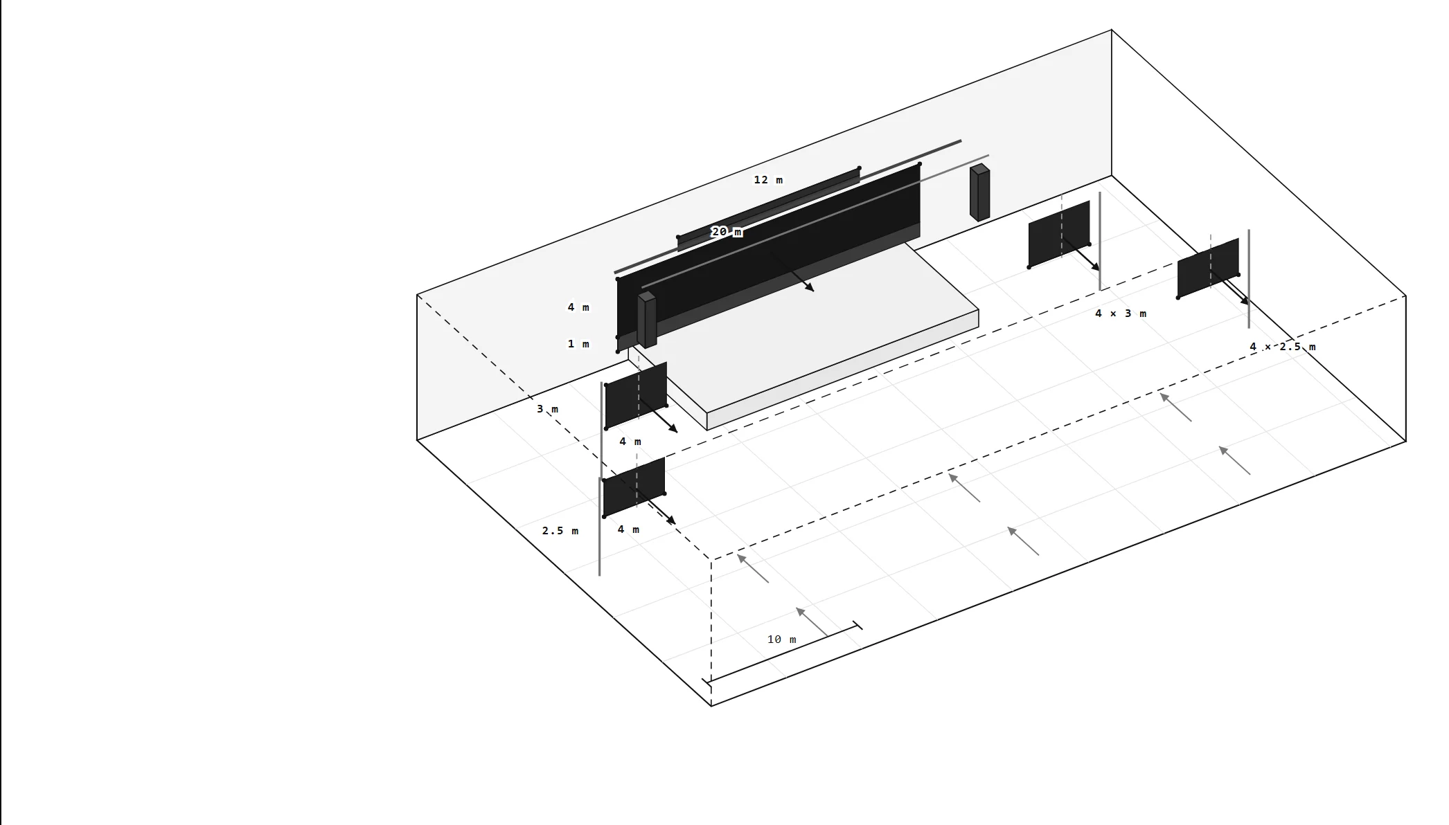 All seven surfaces in the room volume