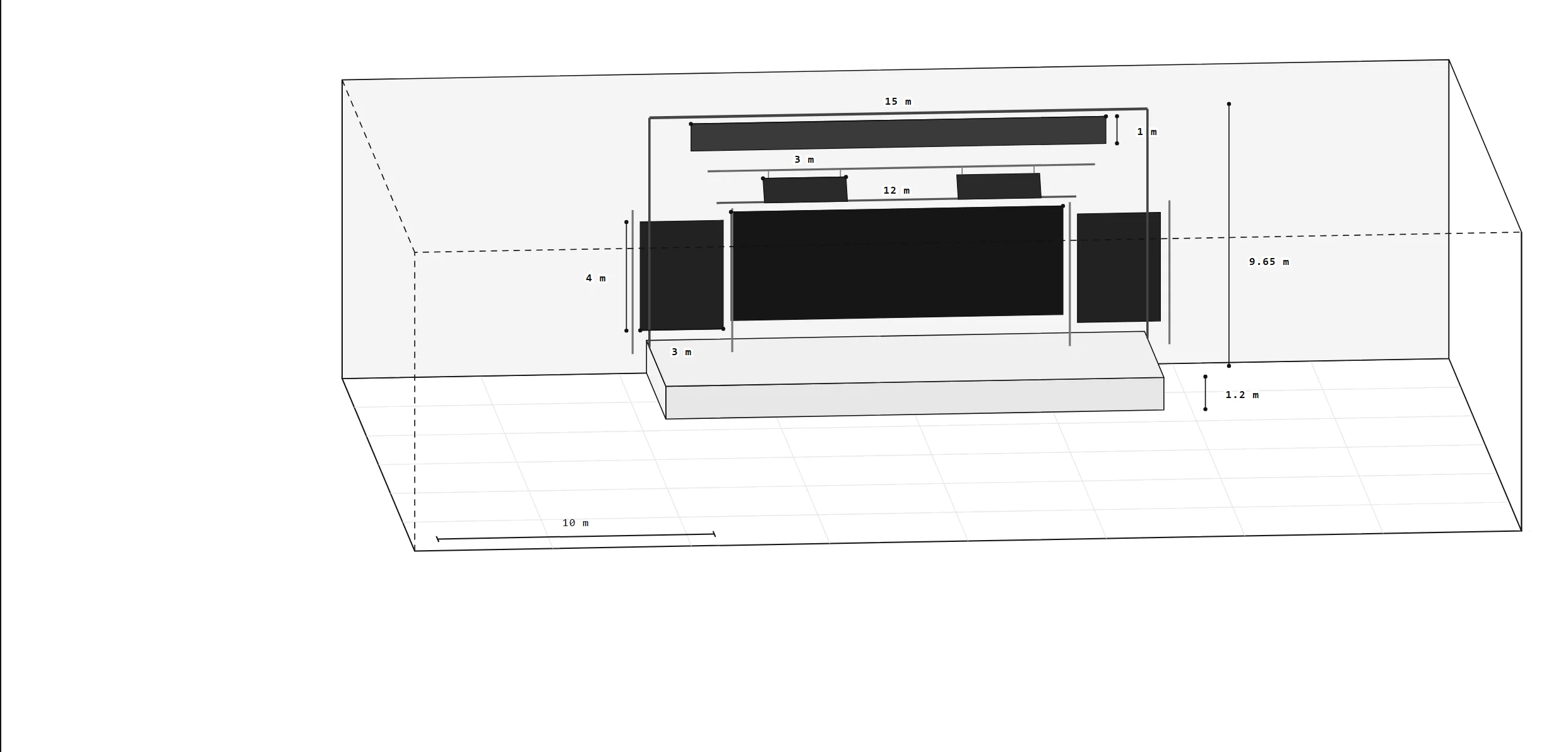 Near-front view, for the layers and the heights