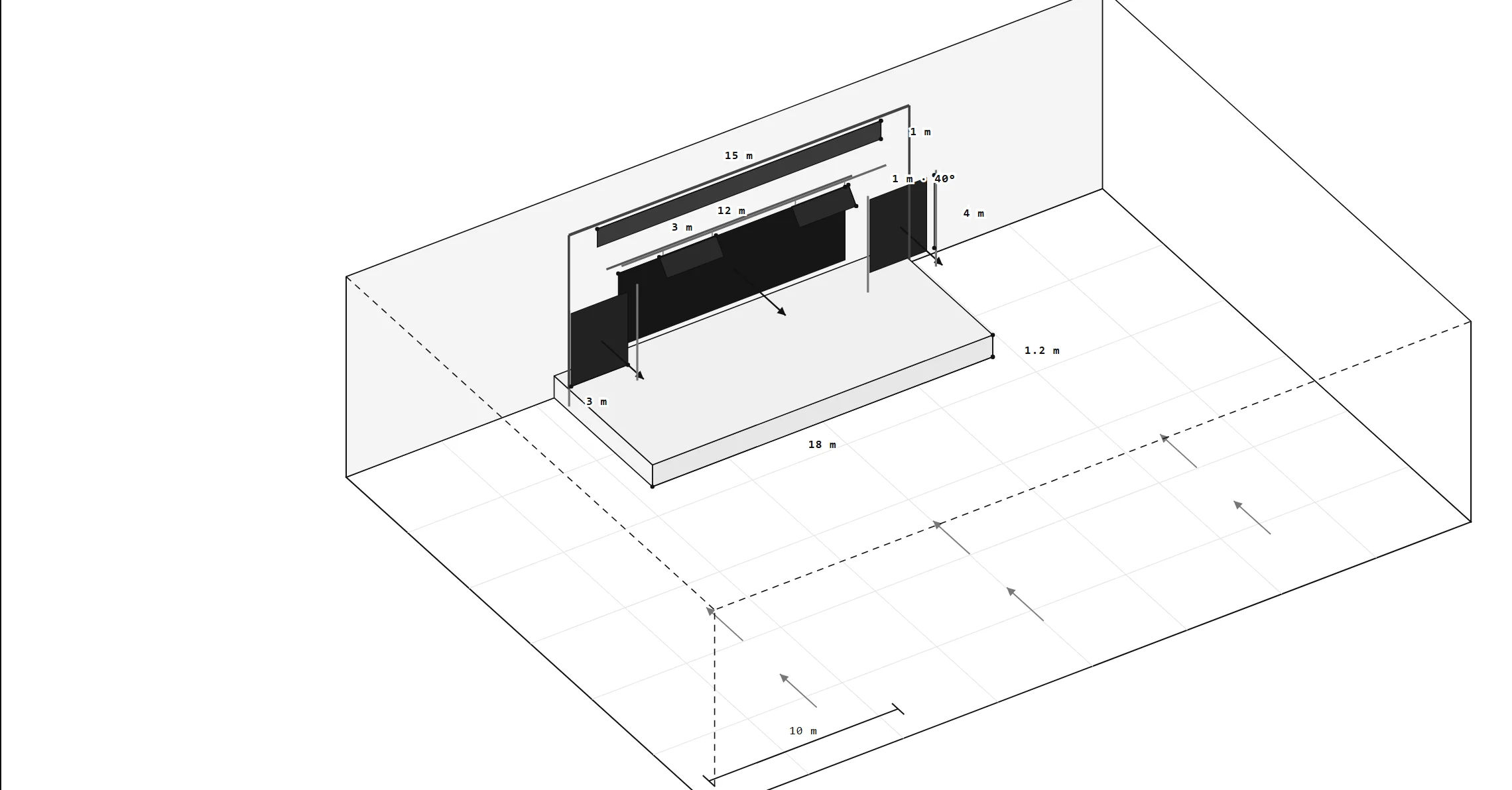 Six zones in the room, three-dimensional view